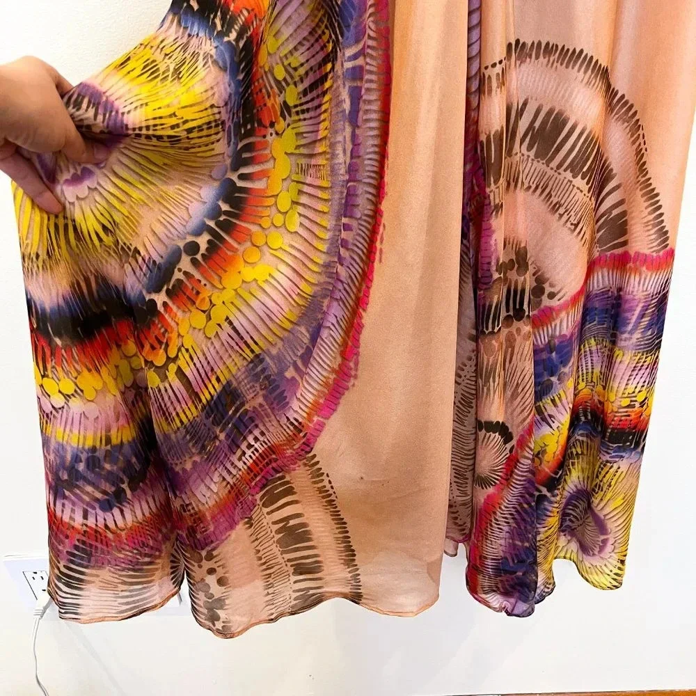 Alexis 100% Silk Colorful Adjustable Beach Resortwear Deep V Maxi Dress S NWT - Picture 4 of 12